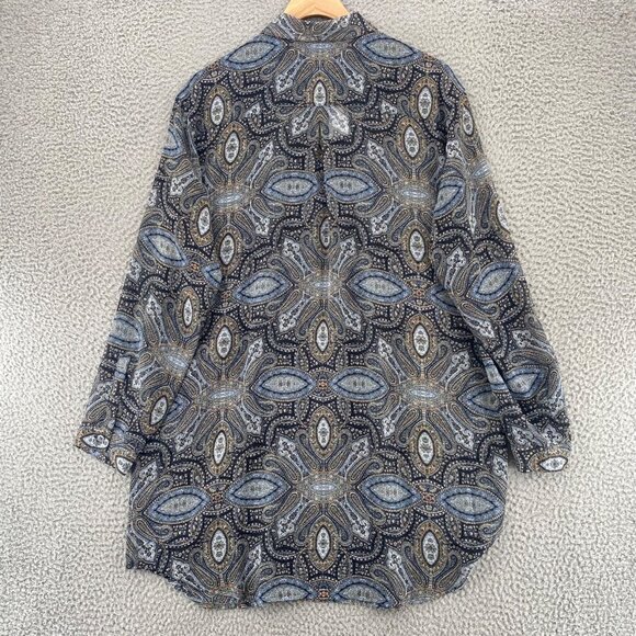 J Jill Top Womens Small Gray Multi Paisley Long Sleeve Tunic Button Up Collared - Picture 3 of 11